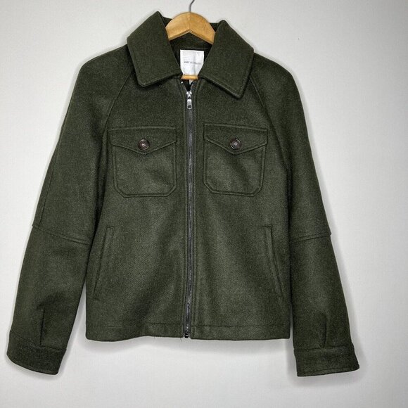 Avec Les Filles Coat Olive Green Wool Look Sz S - Picture 1 of 10